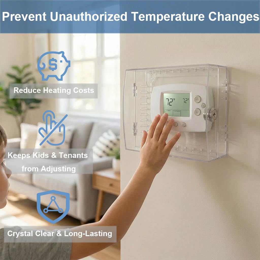 Thermostat Lock Box with Key, Clear Thermostat Cover with Lock for Thermostat on Wall, AC Lock Box Cover with Key Fits Thermostats 4.8"H x 6.3" W or Smaller - 5