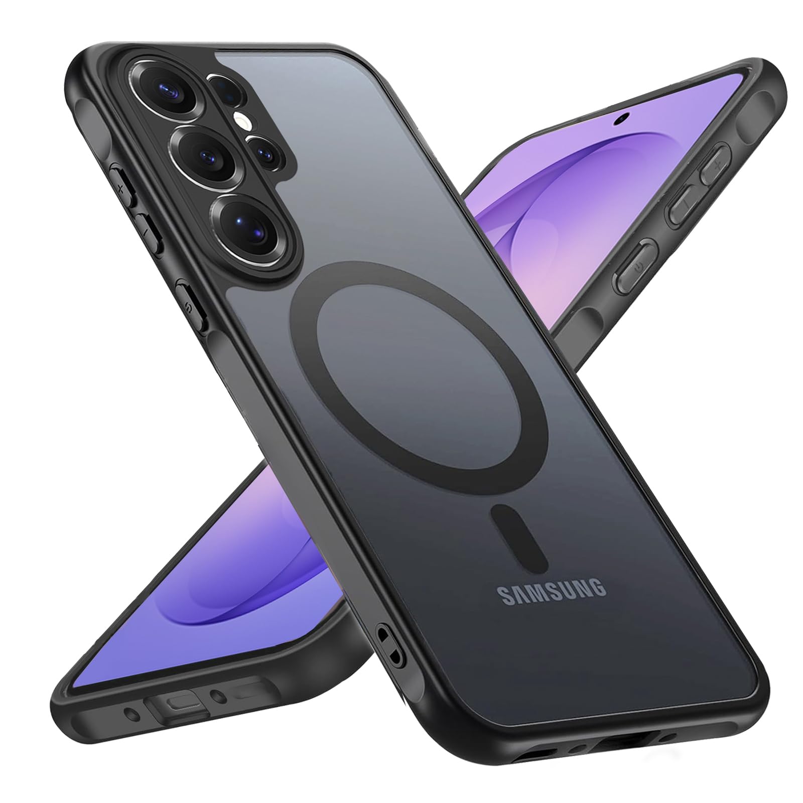 Handyhülle für Samsung Galaxy S26 Ultra 5G Hülle Kompatibel mit MagSafe, Vollständiger Kameraschutz, Eingebauter Magnetring, Stoßfest Kratzfest Transluzente Matt Samtiger Haptik Extrem Case, Schwarz