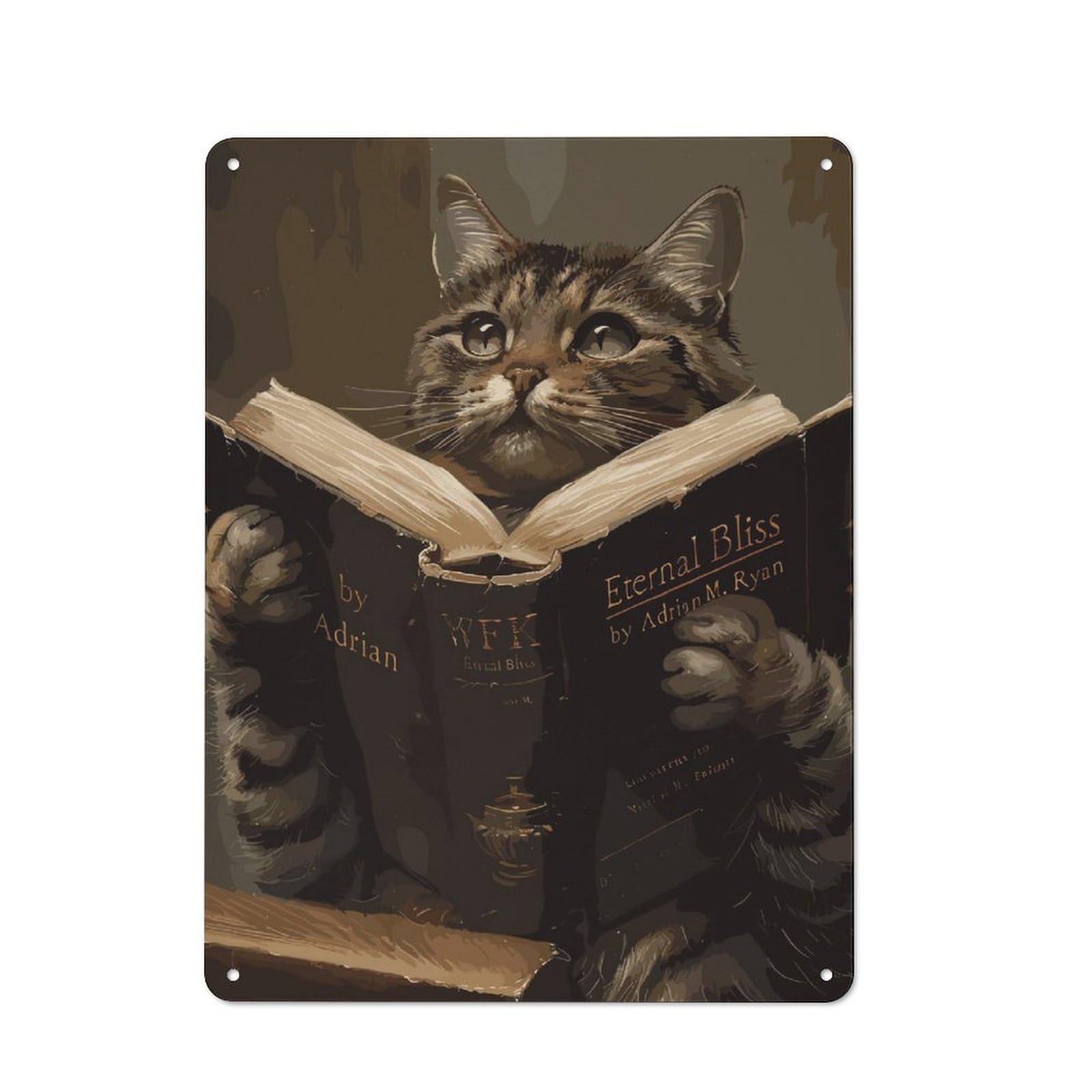Metal Wall Sign with Reading Book Design 40x30cm, Weathered Look Workshop Wall Decor for Garage, Hobby Room, Office Or Man Cave
