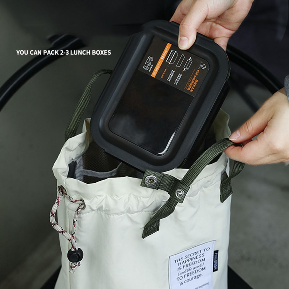 Japanese Style Bento Bag Portable Insulated Lunch Bag with Drawstring Closure for Work and Picnic - Image 4