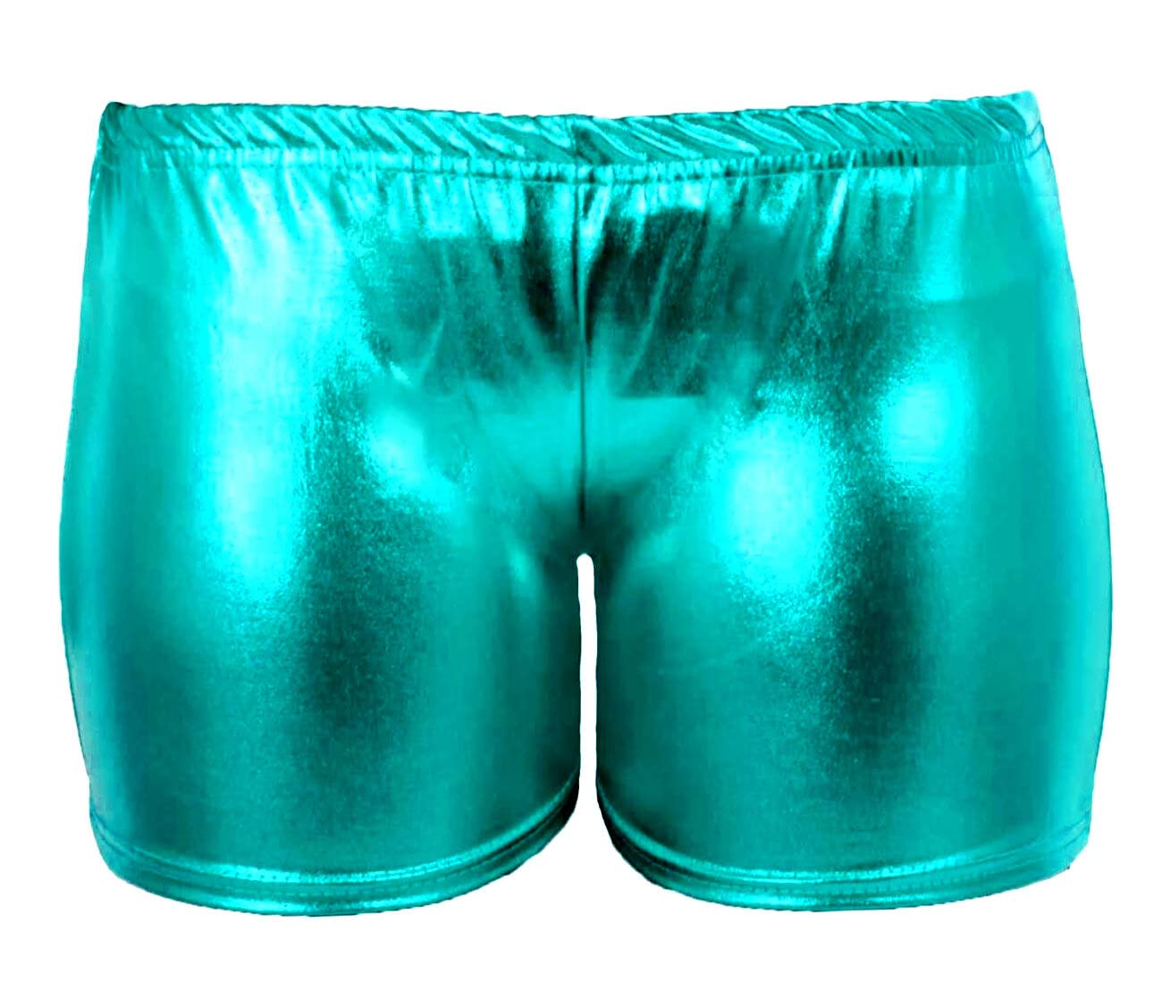 Fairy Trendz Women's Turquoise Elastic Waist Metallic Shinny Hot Pant Wet Look Disco Party Outfit Fancy Shorts