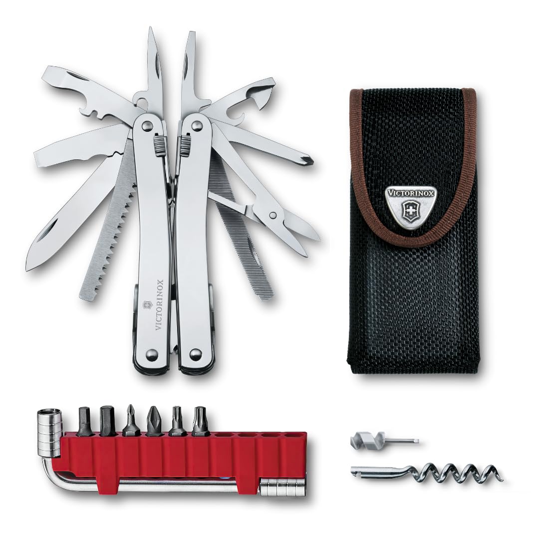 VICTORINOX Outil Multifonction Swiss Tool X Plus, 35 Fonctions, Swiss Made, Multifonction avec Lame Blocable, y c. Étui-Ceinture Nylon, Argent
