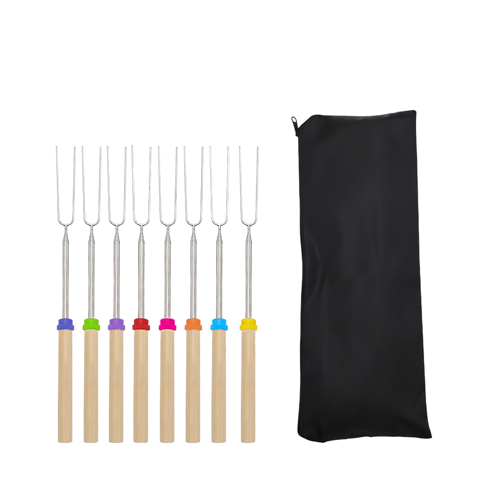 SULIVES 8Pcs Marshmallow Toasting Forks with Bag, 32 Inch Telescoping Marshmallow Roasting Sticks, Stainless Steel BBQ Smores Skewers, Campfire Roasting Sticks & Hot Dog Forks, Camping Fire Pit