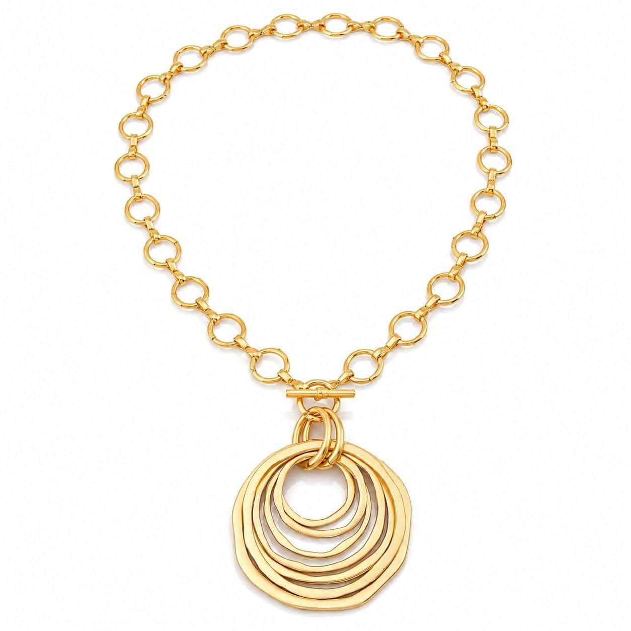 Gold Statement Necklace for Women Abstract Multi-Ring Pendant Chain Chunky Fashion Link Necklace Modern Geometric Jewelry Minimalist Bold Gift
