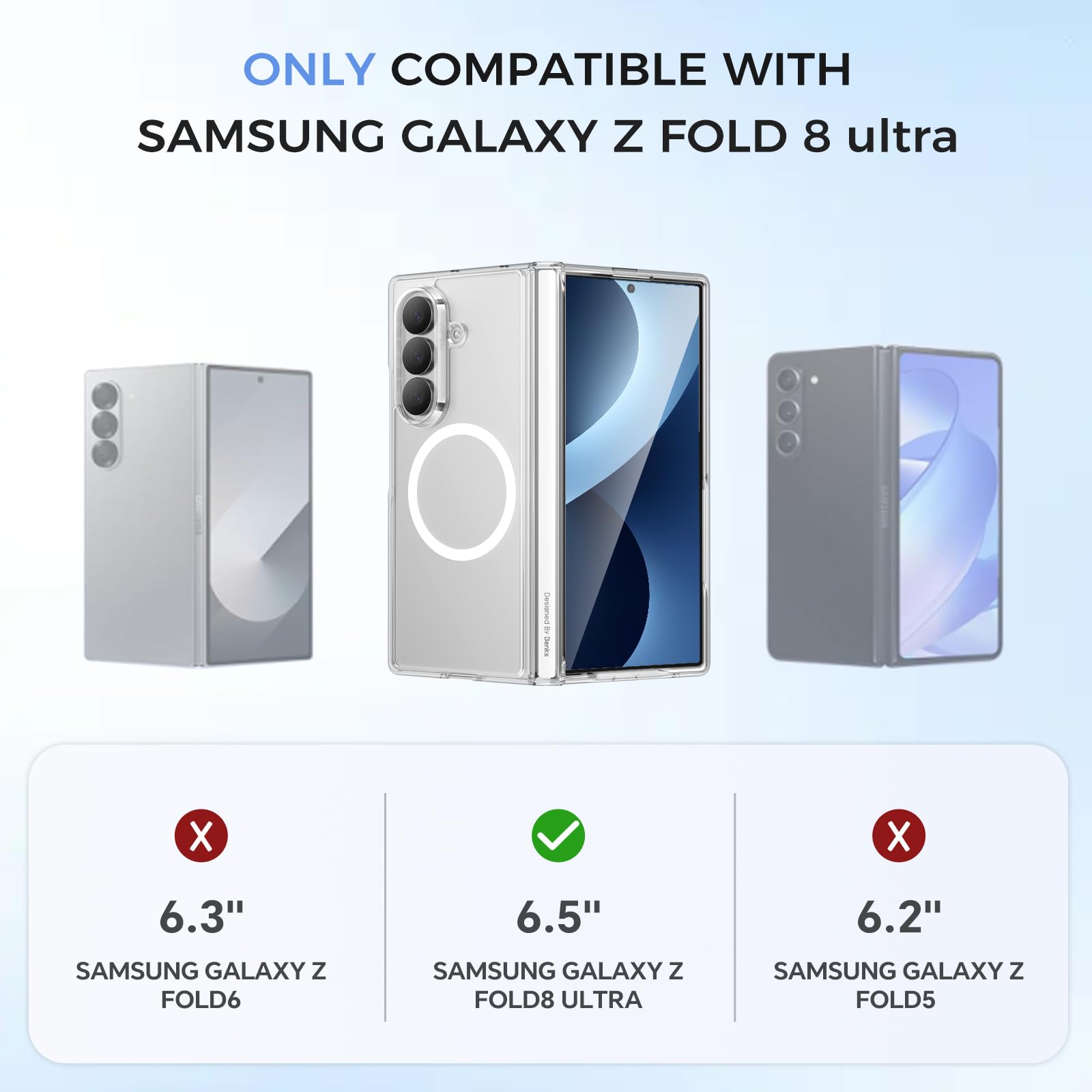 BENKS Etui do Samsung Galaxy Z Fold 8 Ultra, Przezroczysty | Etui Z Ochroną Zawiasu i folią Ochronną na Ekran, Wojskowy Odporny na Wstrząsy Odporny na Zarysowania