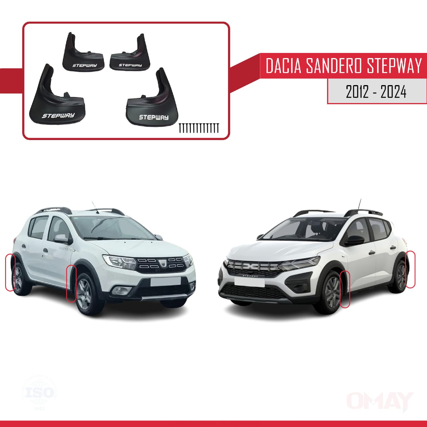 RE&AR Tuning Osłona przeciwbryzgowa do Dacia Sandero Stepway przód + tył 4-częściowy zestaw