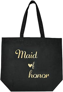 ELEGANTPARK Maid of Honor Gifts Maid of Honor Tote Bag Bridal Shower Bachelorette Gifts for Maid of Honor Bag Wedding Favors Canvas Tote Bag Black with Gold Glitter Cotton