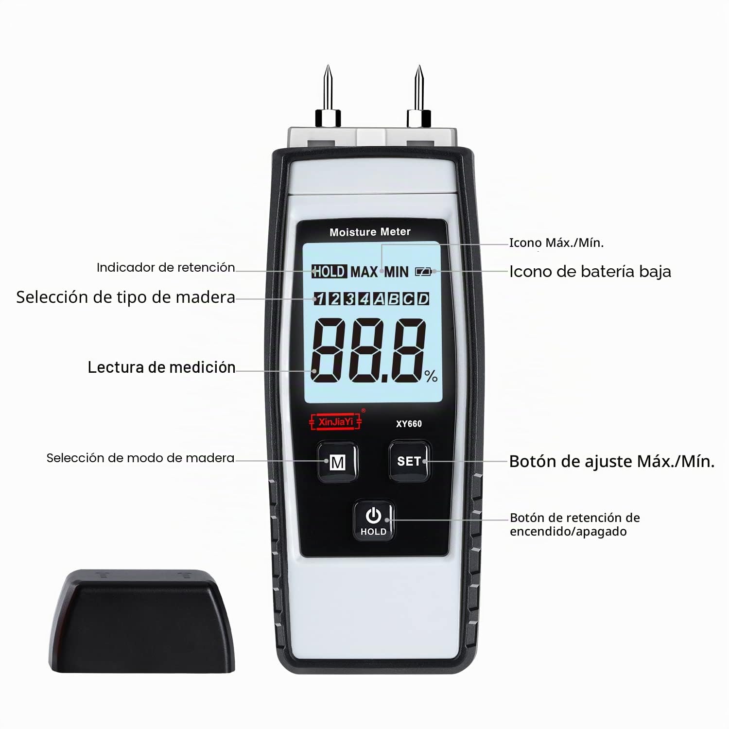 Medidor de humedad digital de madera, 8 en 1, medidor de humedad para leña, madera, paneles de yeso, ladrillo, yeso, suelo, detector de fugas de agua y comprobador de humedad gris