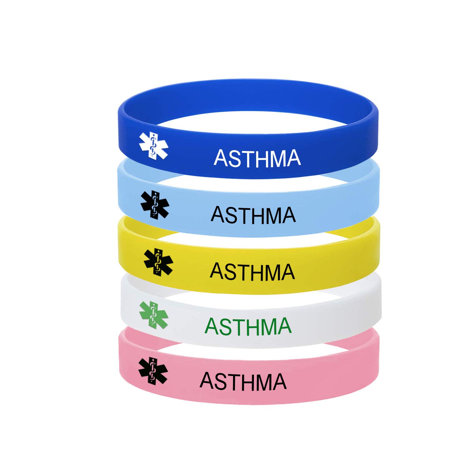 5 Color Pack-Personalized Engraved Medical Alert ID Jewelry Food Drug Allergy Bracelets,100% Silicone Rubber ID Survivor Bracelet Band,Emergency Contact Bracelet,Diabetes Bracelet,5.5"-7.9"