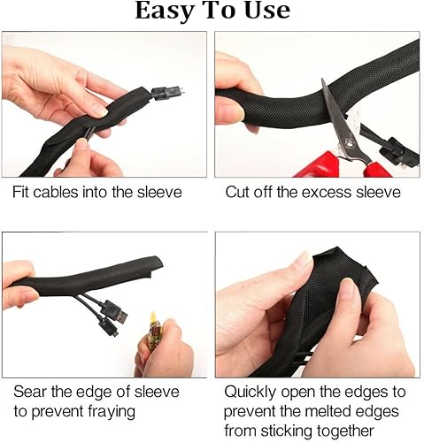 Miniatura 8 de Mangas de gestión de cables trenzados, color negro, protector de cable de tubería de telar de alambre, autoenvoltura (12 "-20 pies)