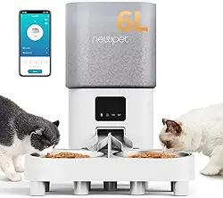6L Comedouro Elevado para 2 Cäes, WiFi Alimentador Automático Gatos com Controle de Aplicativo, Fonte de Alimentação Dupla