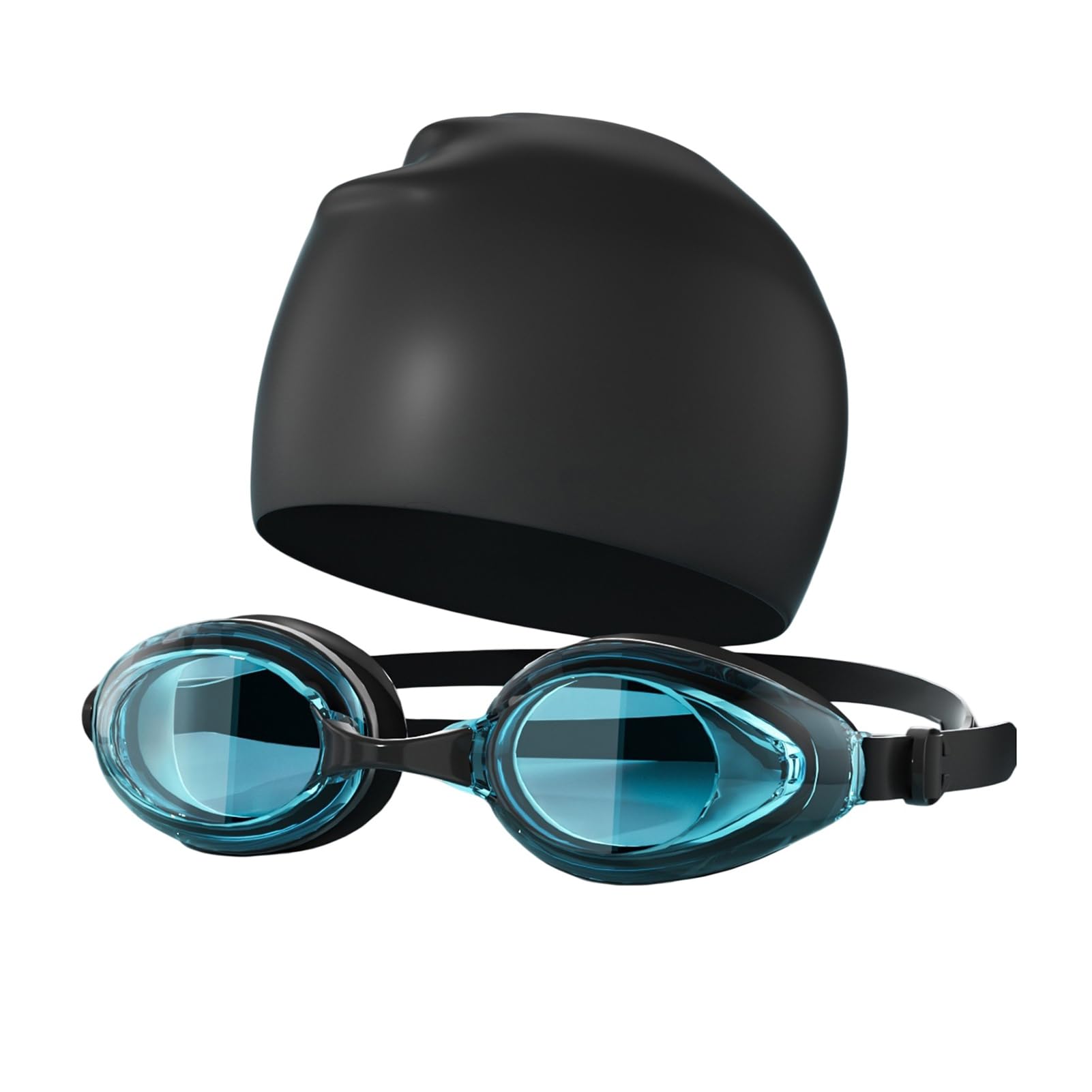 Adults Swim Goggles and Silicone Swim Cap Set, Anti Fog No Leak Swimming Goggles, Waterproof Swim Accessories for Men Women Pool Open Water Diving