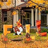 Pasimy 4 Pcs Thanksgiving Yard Signs Fall Decorations Metal Thanksgiving Yard Stakes Metal Letter Lawn Signs Autumn Gnome Pumpkin Decor for Fall Harvest Outside Party Supplies