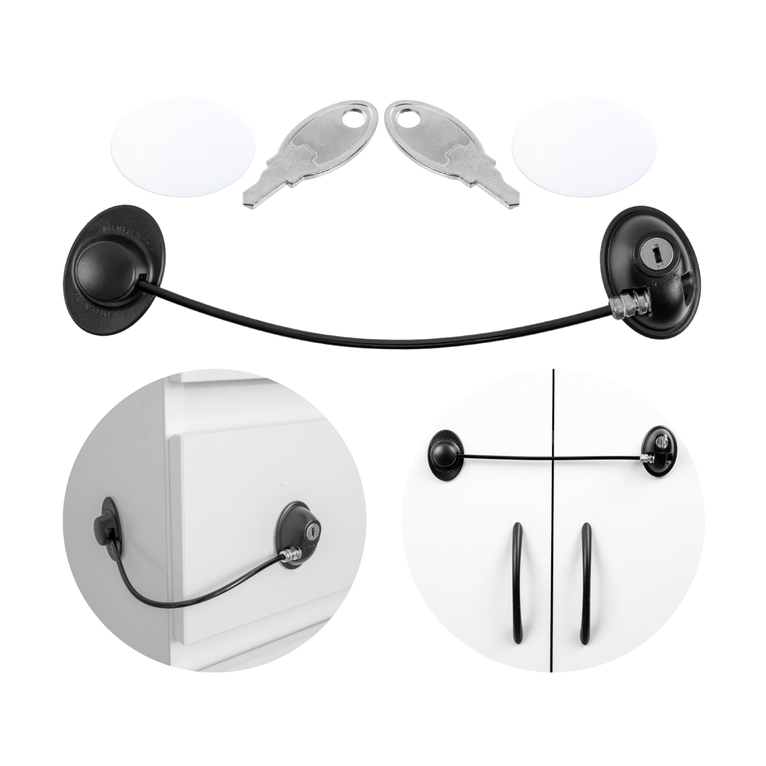 Safety Door Locks with 2 Keys for Cupboard, Cabinets, Fridge & Freezers, Child Security Locks, Childproof Your House, with Adhesive, Residue-Free, Black — image 1