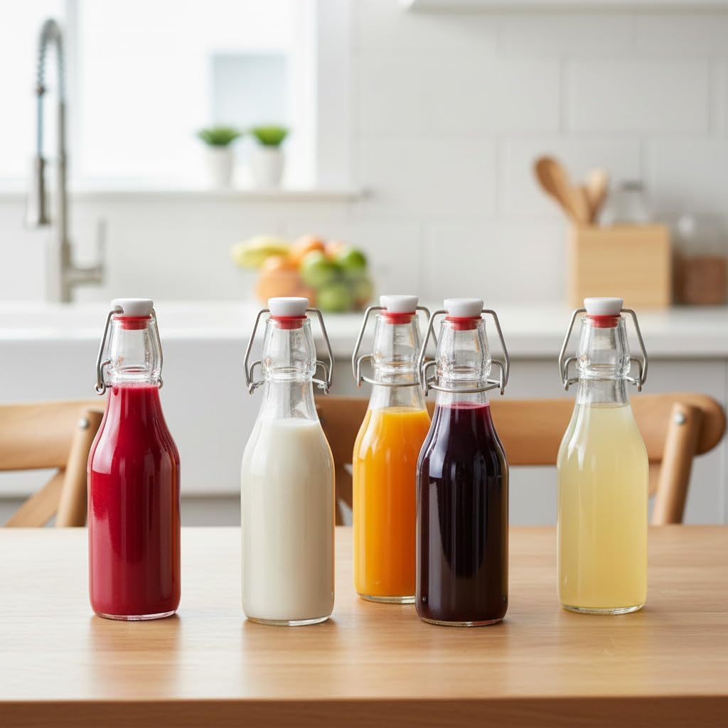 Ahhute Swing Top Glass Bottle, Kombucha Bottles 8oz, Vanilla Extract Bottles with Airtight Lid, Flip Top Glass Bottle 6 Pack thumbnail