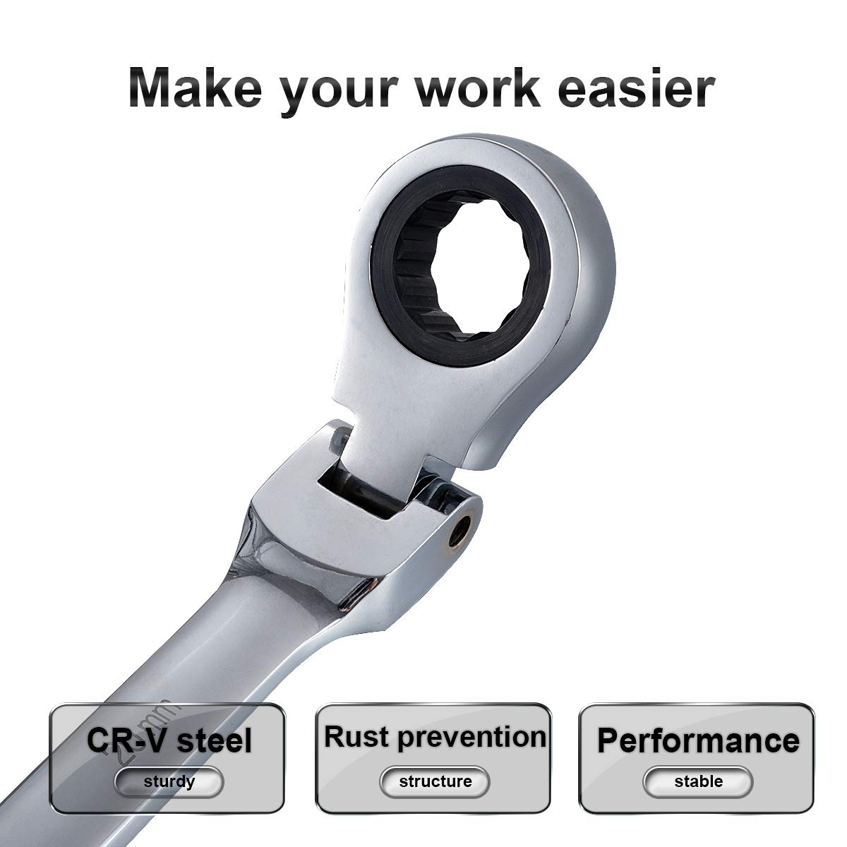 KATUR Llave de Carraca Combinada 20mm, Llave de Carraca con Cabeza Flexible, Diseño Industrial de Doble Uso, Herramienta Profesional Métrica de Acero Cromo Vanadio