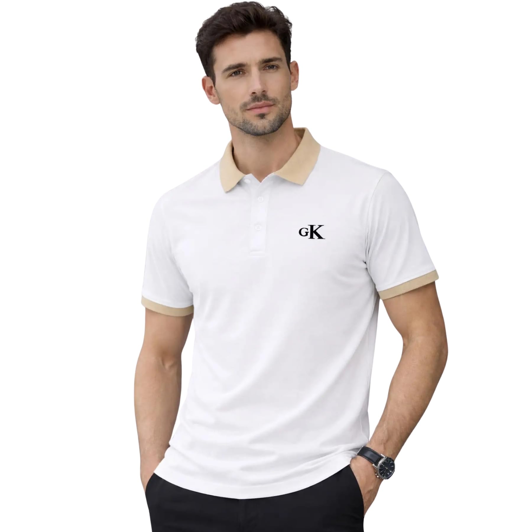 Men's Premium Solid White Polo T-Shirt | Slim Fit Cotton Blend Half Sleeve Collared Casual Smart Casual Golf Wear-picture-44