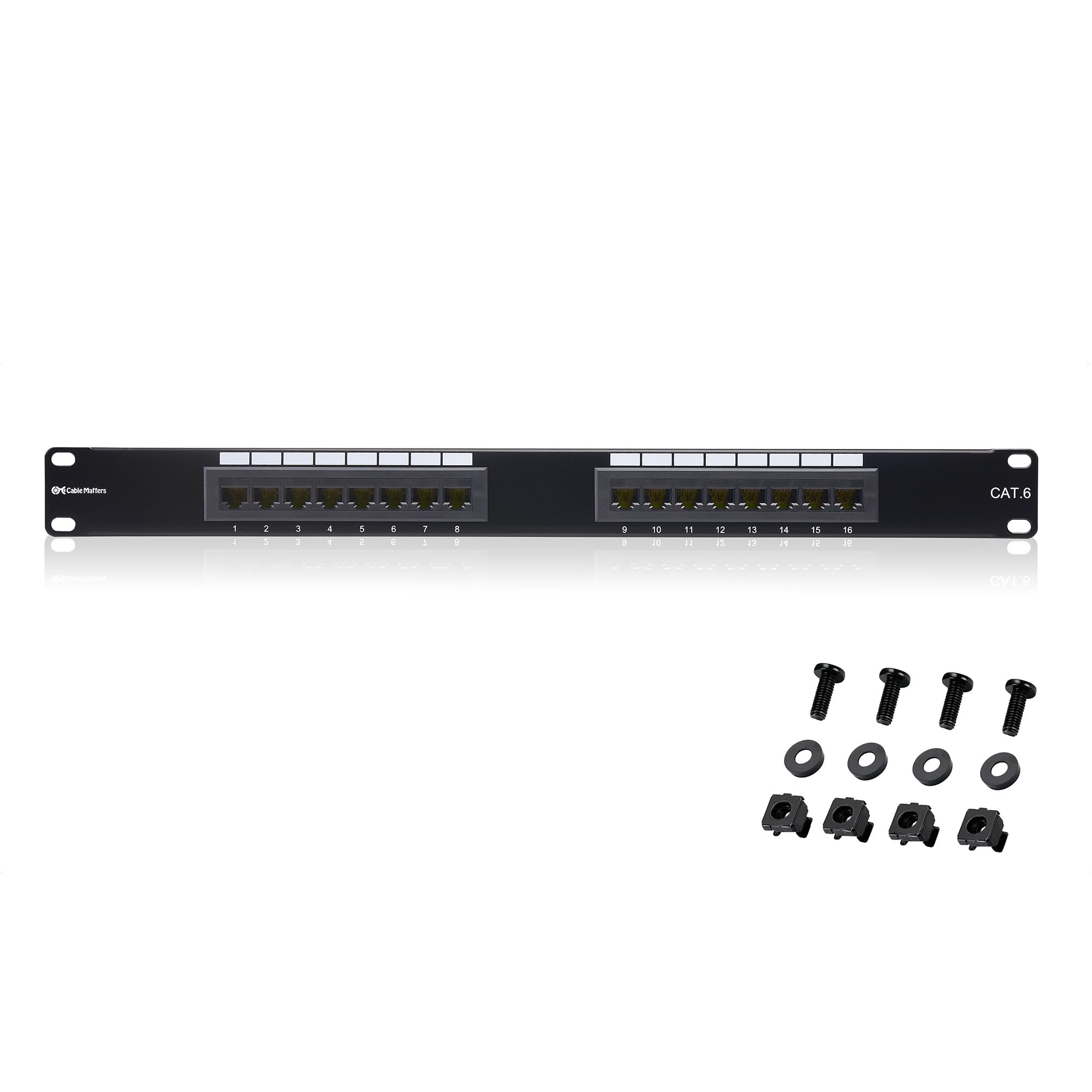 Cable Matters [UL Listed] 16 Port Patch Panel Wall Mount or Rackmount, IU Cat6 RJ45 Patch Panel for 10 Gb Ethernet, Works with 19" Racks/Cabinets/