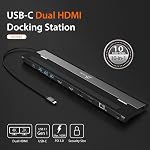 J5create USB-C Double HDMI Station d'accueil (10-in-1), 4K + 1080p Double HDMI Affichage, 5Gbps USB-A x3, SD Lecteur de cartes, PD 100W, RJ45 Ethernet, Combo Audio Jack, pour MacBook et Windows Ordinateur portable (JCD542)