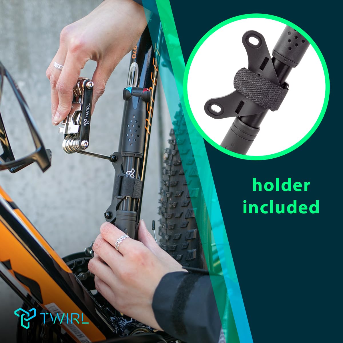Fahrradpumpe, klein, ausziehbarer Schlauch, Luftpumpe Fahrrad, mini, alle Ventile, Matrix HP11 von Twirl