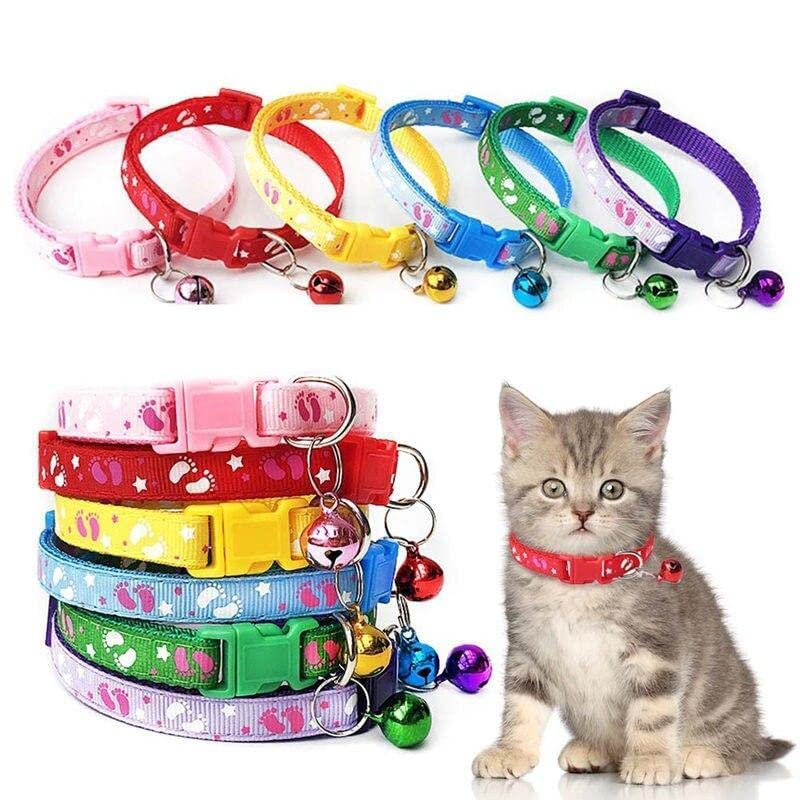 Image of 10mm Nylon Foot Printed I Collar with Bell for I Small Dogs, Kittens & Puppies I Design - Foot Print, Pack of 1 (Foot Print Collar)