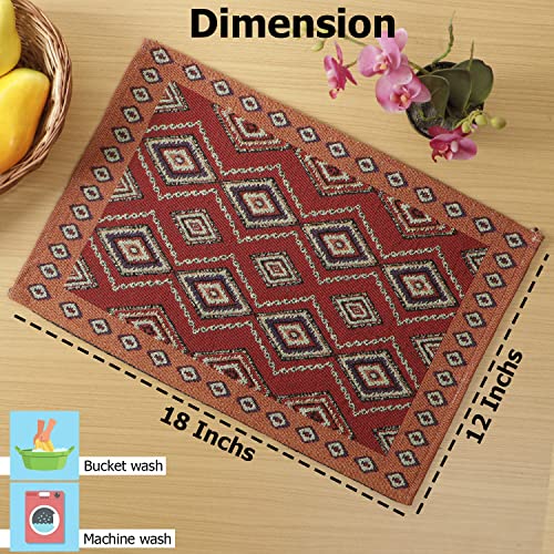 Image of HOKIPO Cotton Jacquard Dinner Table Placemats Set of 4 (12x18 Inches) (IN-530-D2*4) Red Diamond