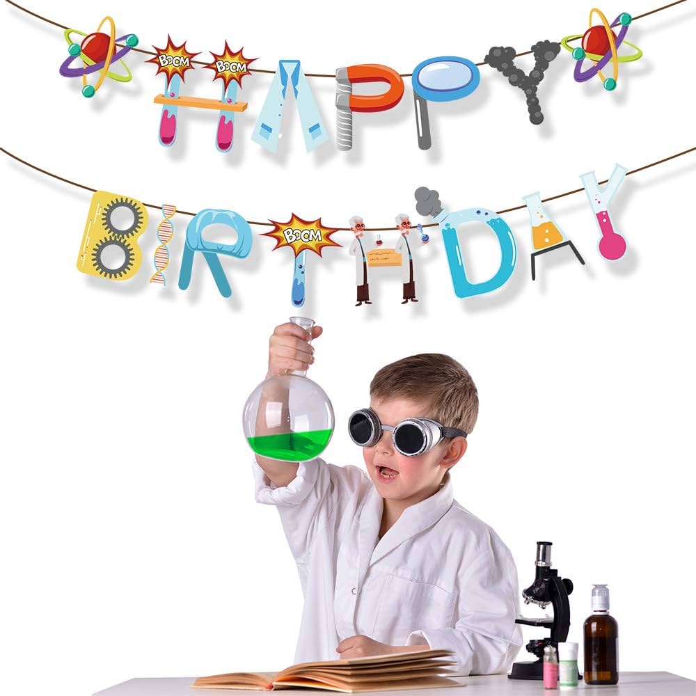WERNNSAI Decorazioni per feste scientifiche, 9 pezzi, decorazioni per feste di compleanno per ragazzi e ragazze, a tema chimica, festa di compleanno, scienziati pazzi, insegna per scienze in aula di