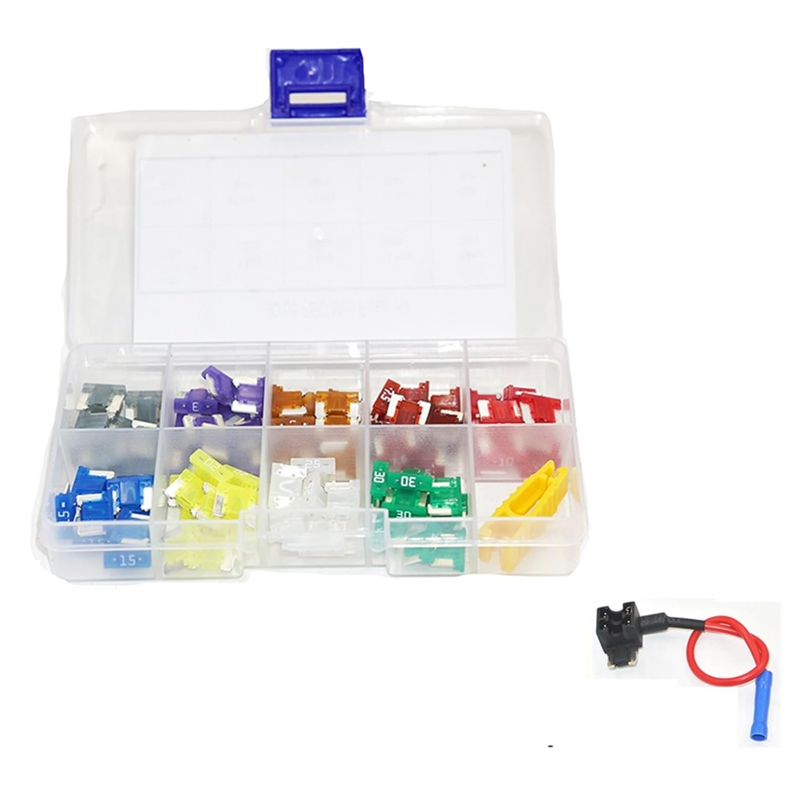 Surtido de fusibles de cuchilla de perfil bajo y corto, 90/50 Uds., 3A, 5A, 7,5a, 10A, 15A, 20A, for coche, barco, camión, SUV, automotriz(90fuse1tapwith box)