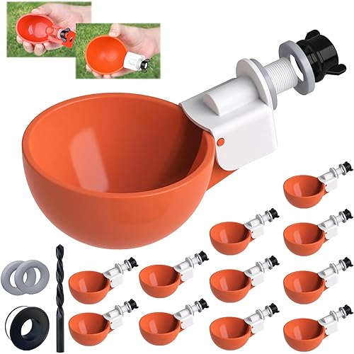 Paquete de 12 tazas grandes automáticas para bebedero de pollo, alimentador de agua de pollo, kit de alimentador de agua para aves de corral,
