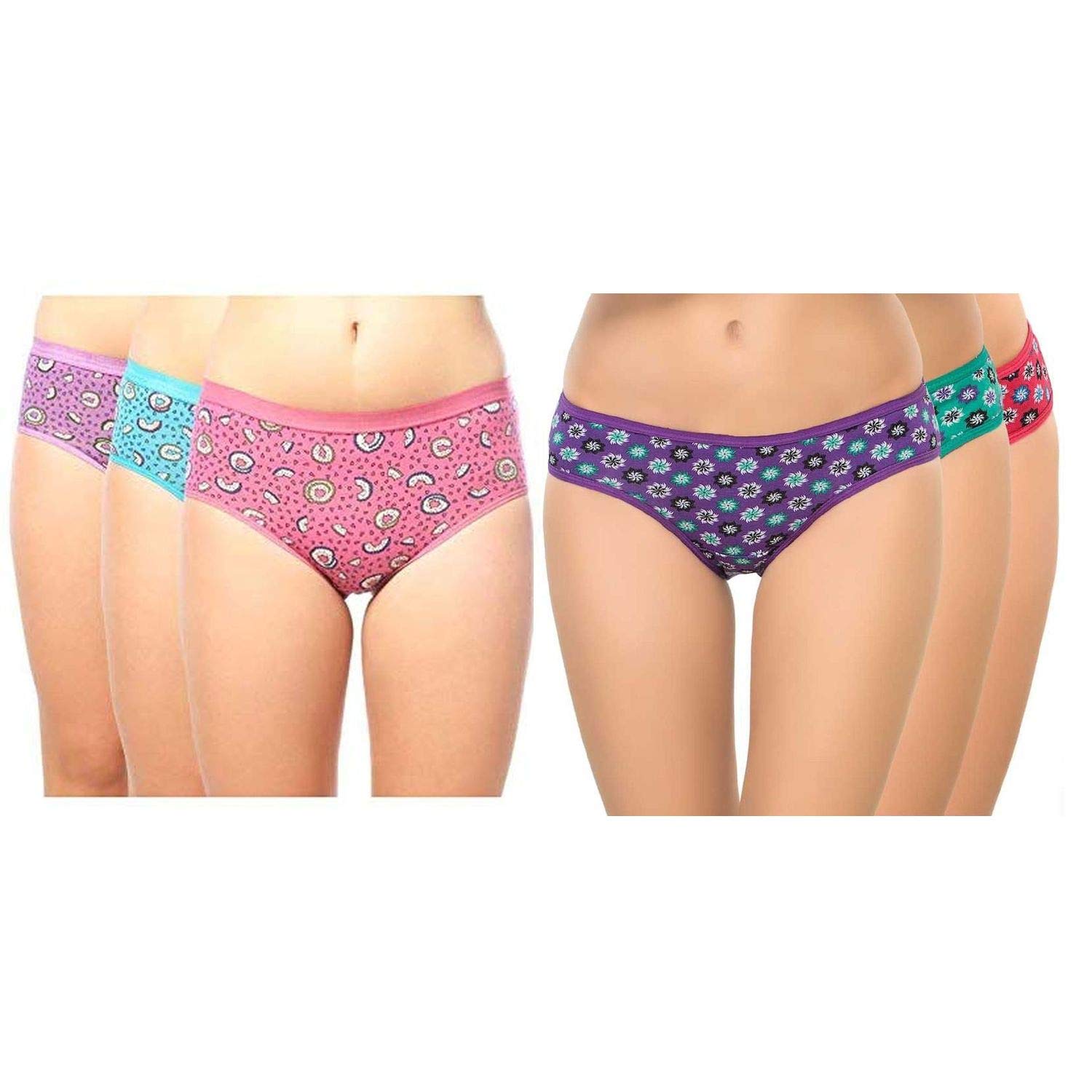 Pack of 6 Women's Stretchable Soft Cotton Multicolour Printed Brief Underpants Panty - Combo Pack of 6 Panties,X-Small, Free One Pair Transparent Bra Strap-image-18