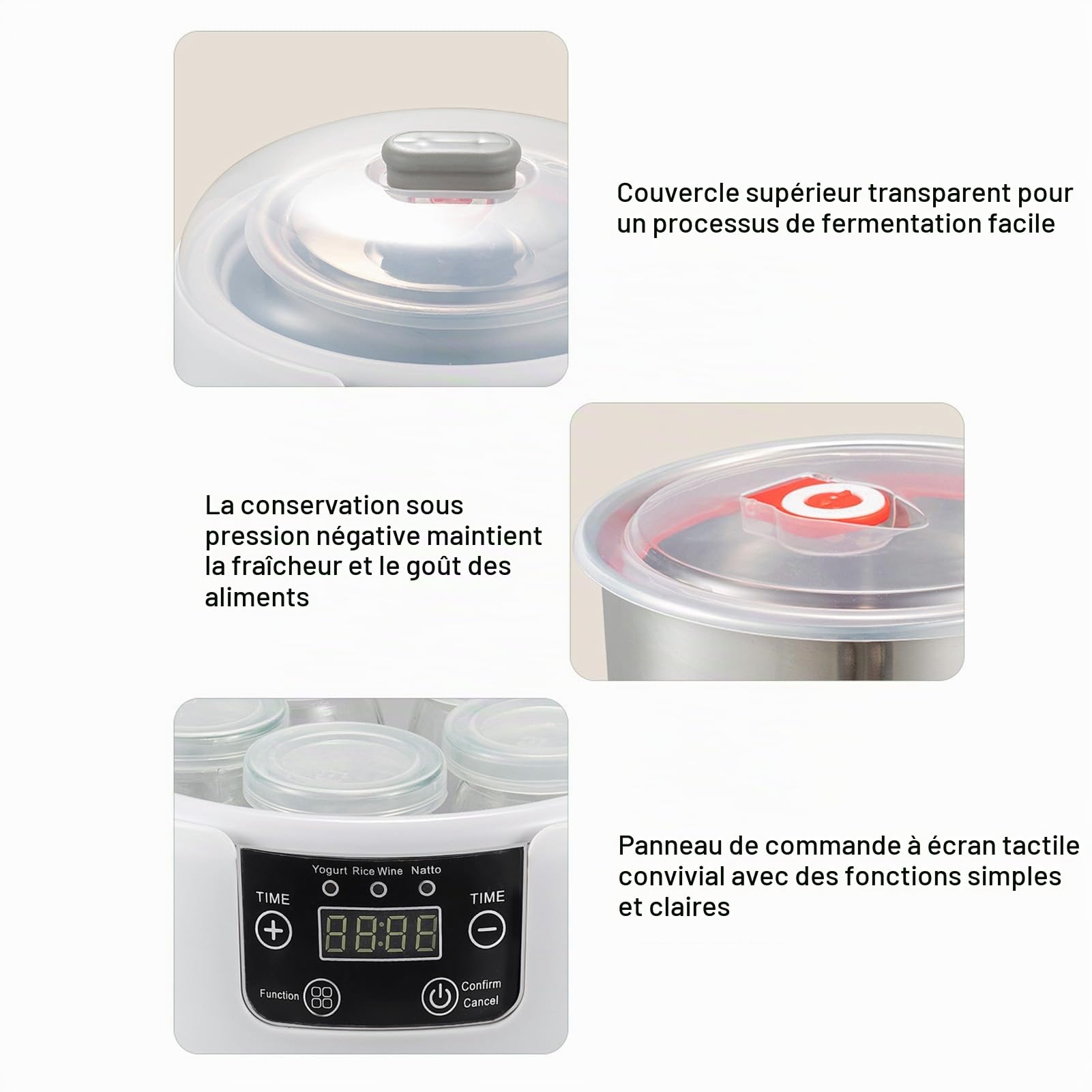 Yaourtière, machine à yaourt grec électrique avec contrôle de la minuterie, pot en verre et pot intérieur en acier inoxydable, machine à yaourt maison 1,2 L, incubateur de (Plug