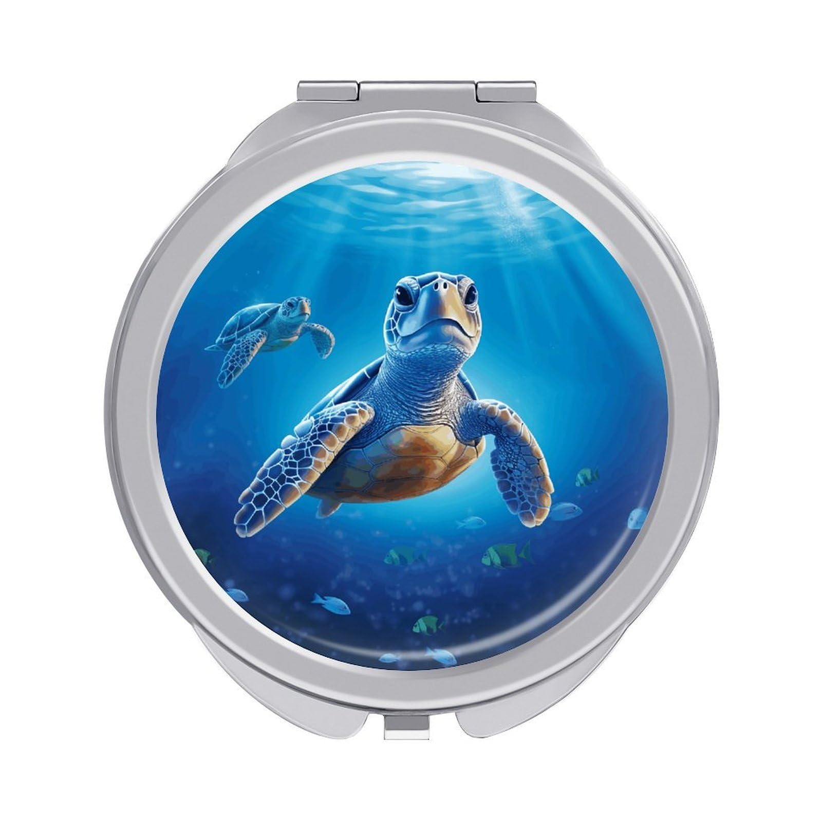FekiLoot Turtle in Blue Water Makeup Mirror Compact Round Travel Makeup Mirror Portable Folding Handheld Pocket Mirrors for Handbag and Purses Gift Mini Mirrors