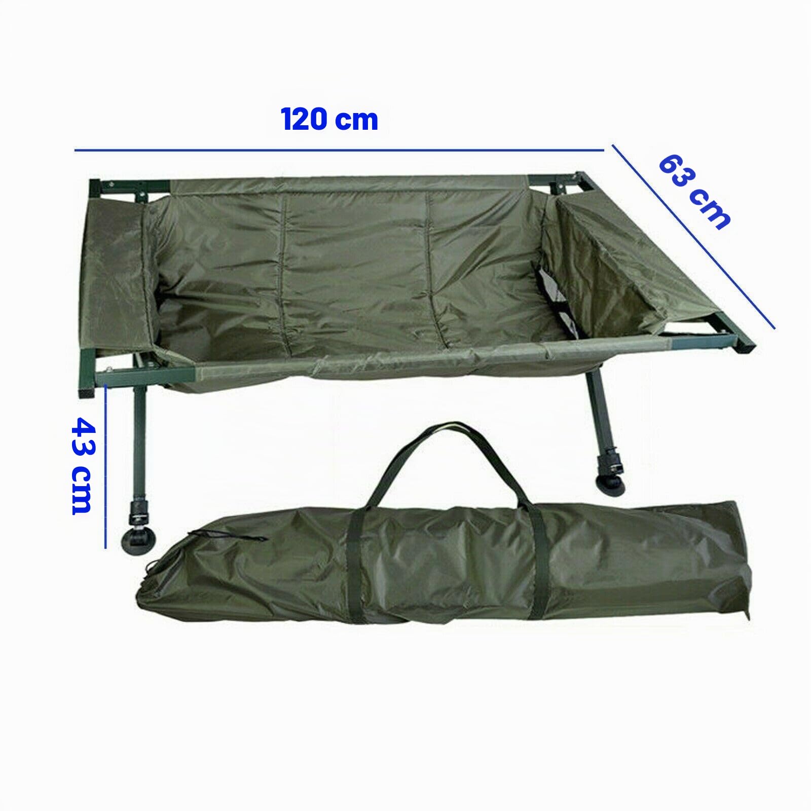 Generico Culla Pesca Carpfishing Lettino Materassino Slamatura Gambe Regolabili Cm 120x63 Altezza Cm. 43