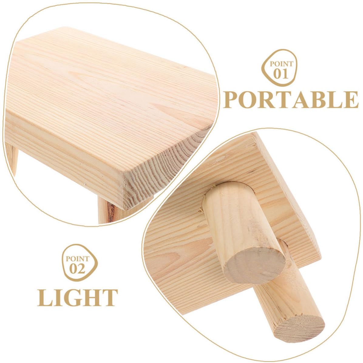 2 Piezas Taburete Infantil de Madera Beige, Ligero y Portátil