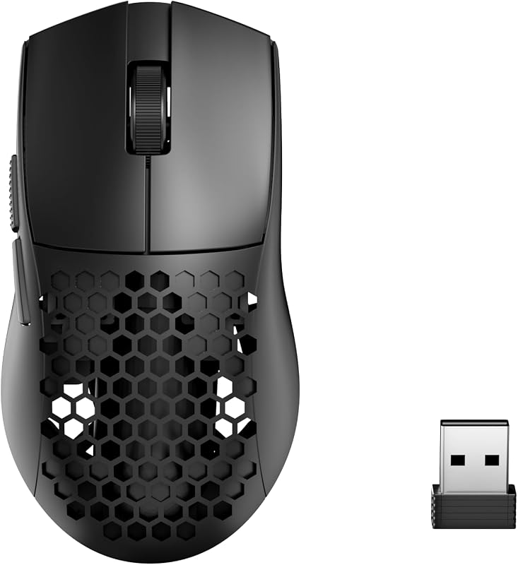 Redragon M725 Honeycomb Shell Gaming Mouse Inalámbrico, Ultraligero 49 g, 8000 DPI Tri-Modo BT5.1/2.4GHz/Type-C Ratón Gamer con Cable con 2 Botones Laterales, Macro Programable para PC/Mac/Laptop, Negro