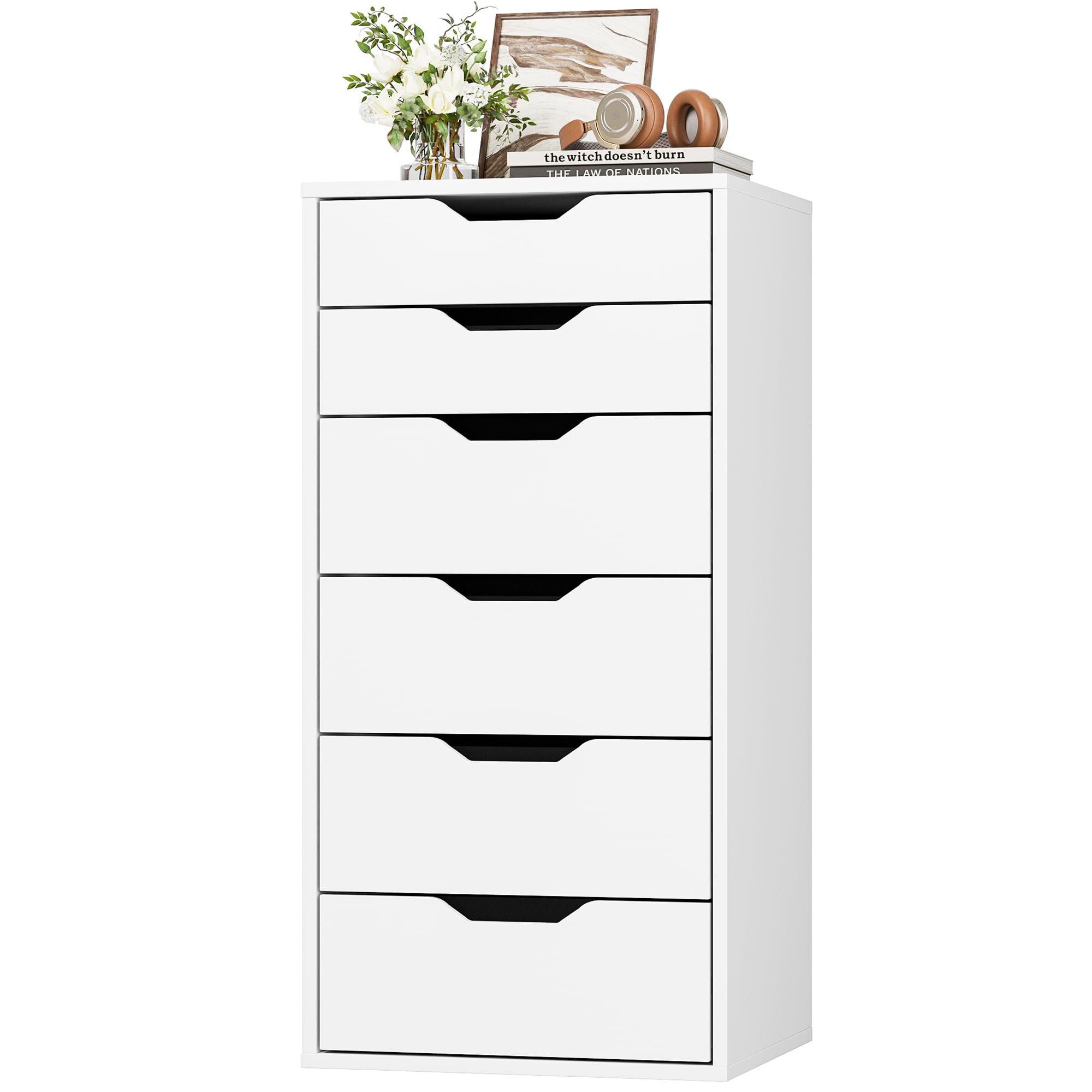 FOREHILL Kommode mit 6 Schubladen, Schubladenschrank schmal Schubladenkommode für Schalfzimmer, Wohnzimmer, Büro, Flur, 45x40x90,5 cm, weiß