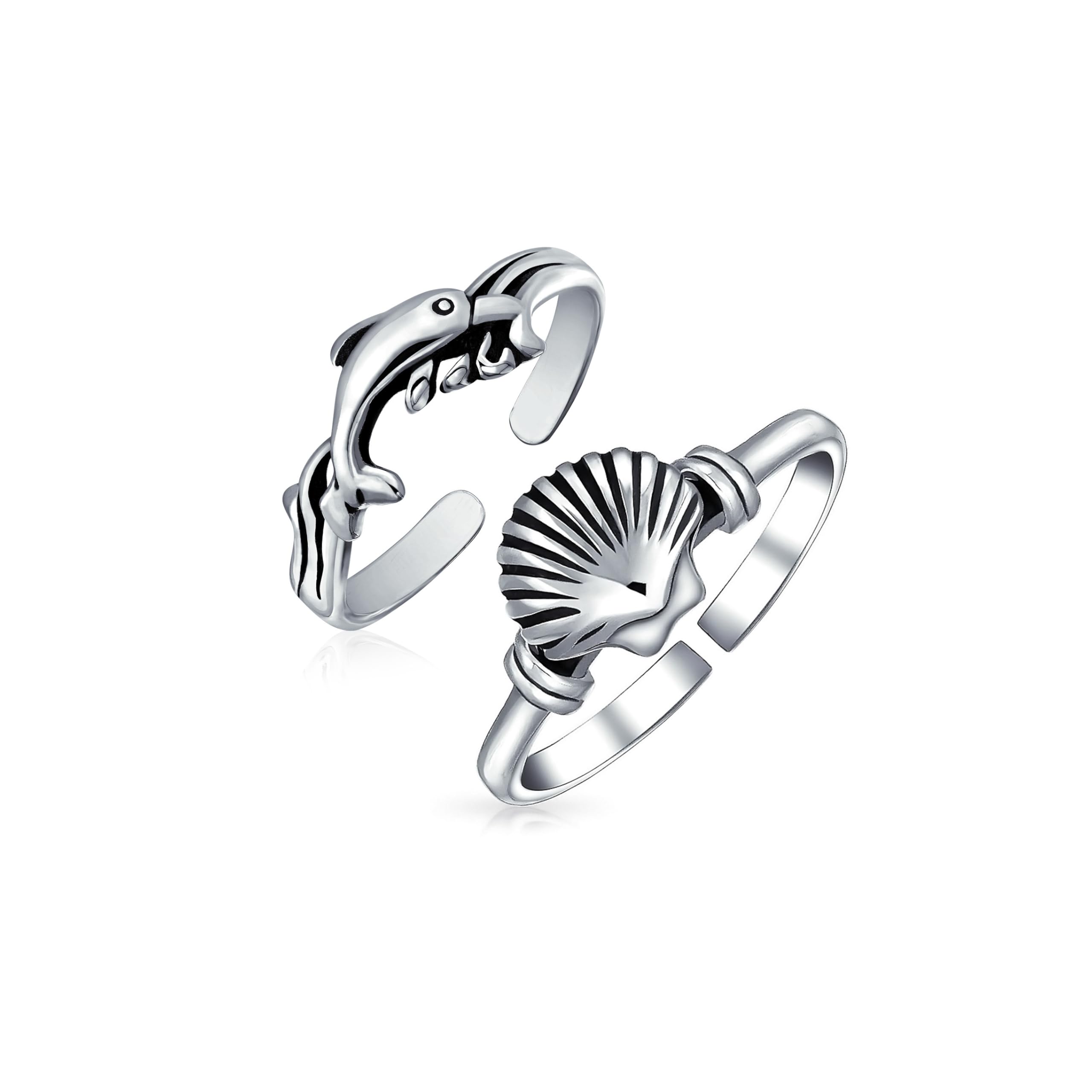 Anello Da Dito Medio In Argento Sterling .925 Regolabile Con Tema Vacanza Tropicale Hawaiana Nautica Personalizzata Onde Hawaiane Delfino Vita Marina Conchiglia Lisca Di Pesce Granchio Lucidato