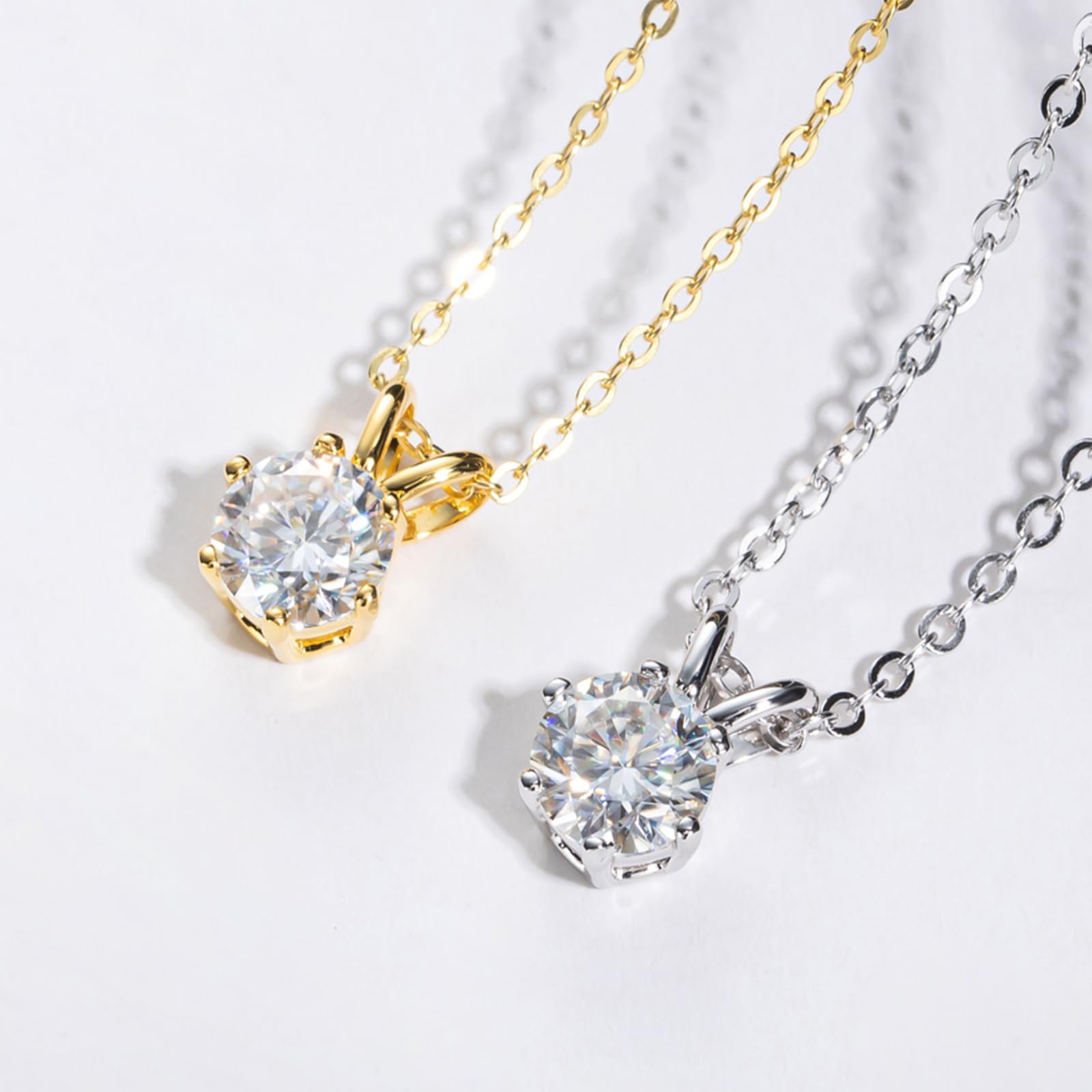 FANCIME Moissanite - Collar chapado en oro amarillo de 3 quilates con colgante de moissanite con colgante de diamante moissanite de corte redondo VVS1 para mujeres y niñas, longitud de la cadena: 40 +