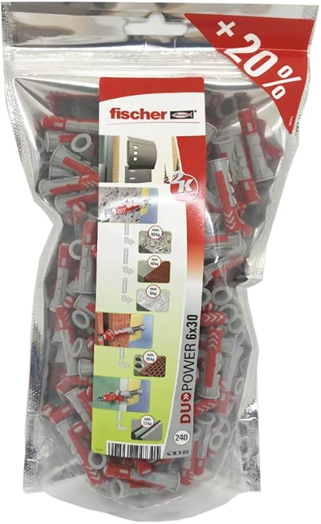 Tasselli Universali Fischer DUOPOWER 6x30mm - 240 Pezzi Per Cartongesso, Gasbeton E Altri Muri