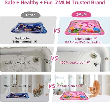 ZMLM Baby Tummy Time Water Mat: Infant Toy Gift for 3-12 Month Baby Sensory Playmat Babies Belly Time Inflatable Activity Play Mat Early Development, Stimulation Growth,Strengthen Baby's Muscles
