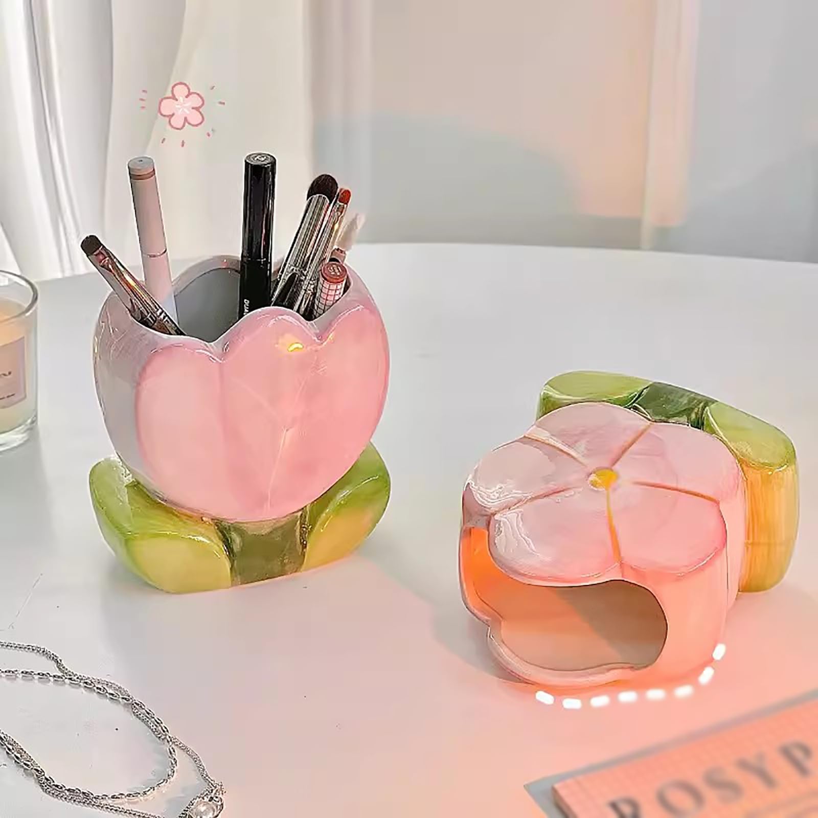 Keramik-Stifthalter Bleistifthalter for den Schreibtisch, kreative Stücke, Büroregal, Stifthalter für Heim- und Bürobedarf(Flower)