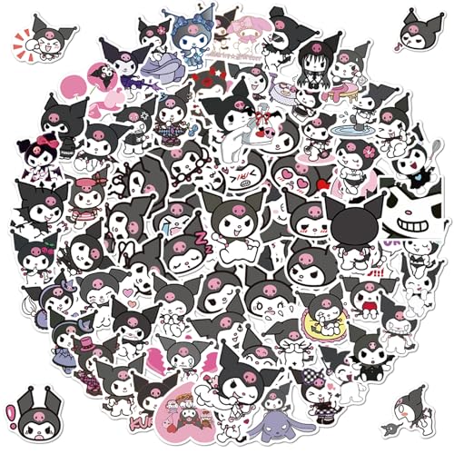 100pcs Cute Kuromi Stickers Kawaii Sanrio Cartoon Waterproof Vinyl Decal for Adult Kids Girl Teen Laptop Travel Case Phone Bike Water Bottle Guitar Computer Skateboard (100pcs Kurom)