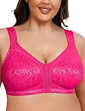 Wingslove Damen Minimizer BH ohne Bügel Große Brüste Bügelloser Entlastungs Breite Träger Vollfiguriger Komfort Fuchsia 110H