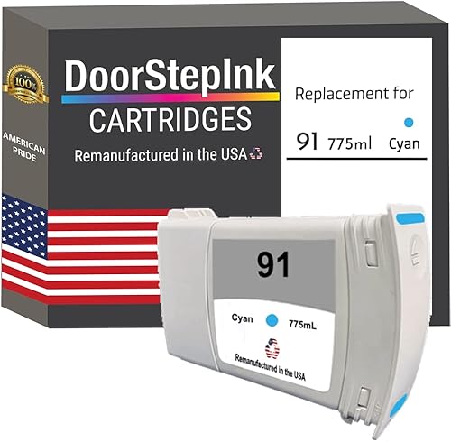 DoorStepInk Recambios de cartucho de tinta remanufacturados para HP 91 C9467A cian para impresora DesignJet Z6100 42IN. Z6100 60IN 6100ps 42IN