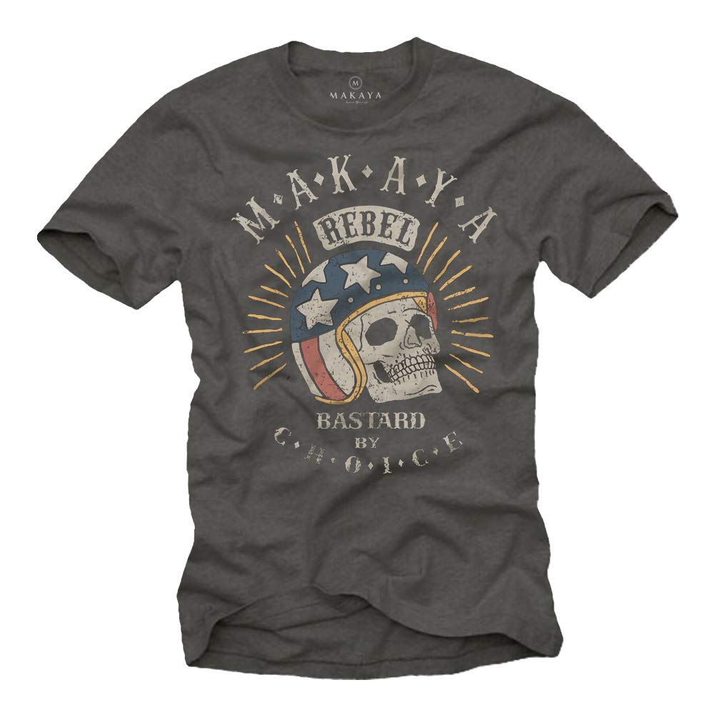 Makaya Men's Grey Gifts For Motorbike Lovers - Motorcycle T-Shirt Skull Xxxxl