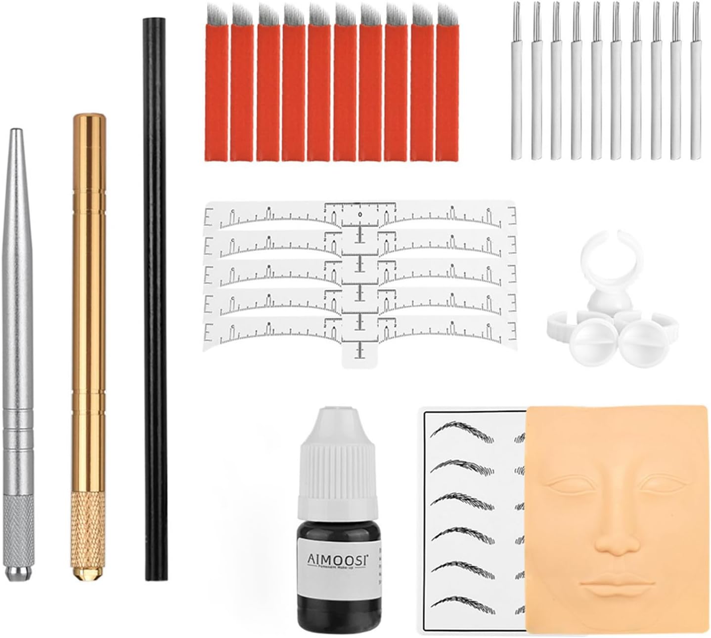 MAYCREATE® Microblading Eyebrow Pen Needle Microblading Eyebrow Pen Kit with Finger Gloves, Black Tattoo Ink for Practicing, Eyebrow Practise Skin Tool for New Beginners
