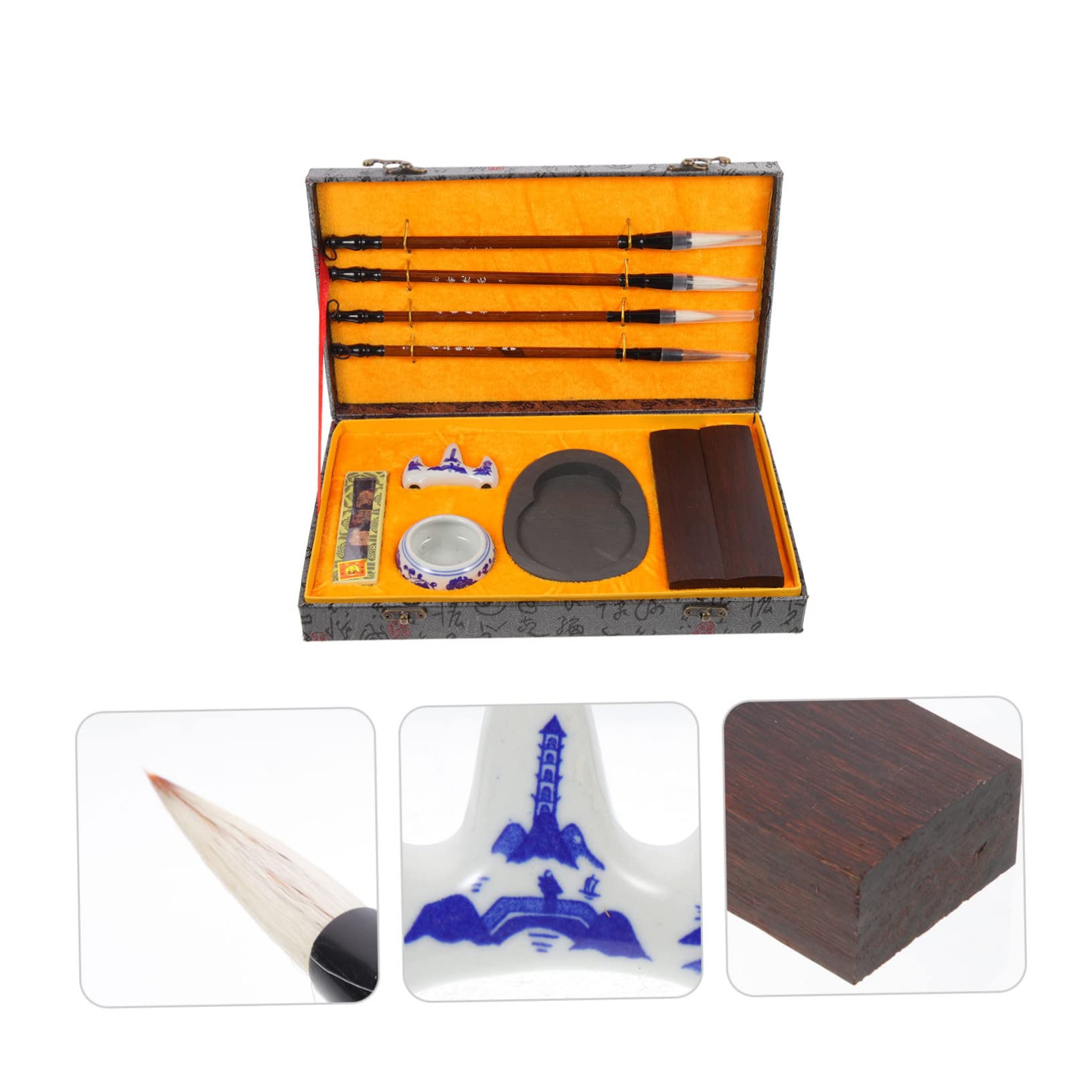 Completo Calligrafia Cinese con Pennelli Resistente Pietra Inchiostro e Bastoncino Kit Pratico per Studenti e Artisti Strumenti Tradizionali per Praticare Scrittura e Disegno