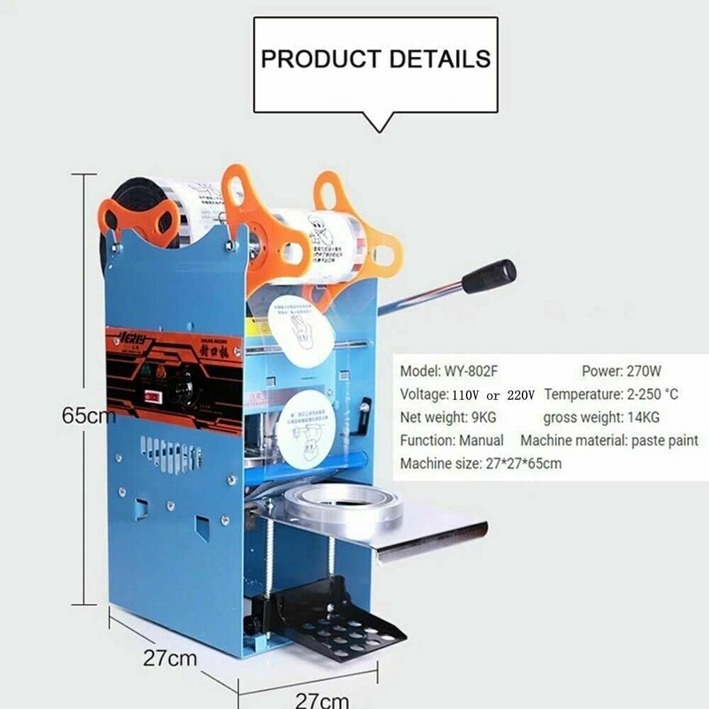 RUNAAJA 220V 270W Electric Handheld Semi Automatic Plastic or Paper Cup Tea Cup Sealing Machine Cup Sealer 300-500 Cups/hr for Coffee Milk Tea Cup Smoothies Sealer(Black)