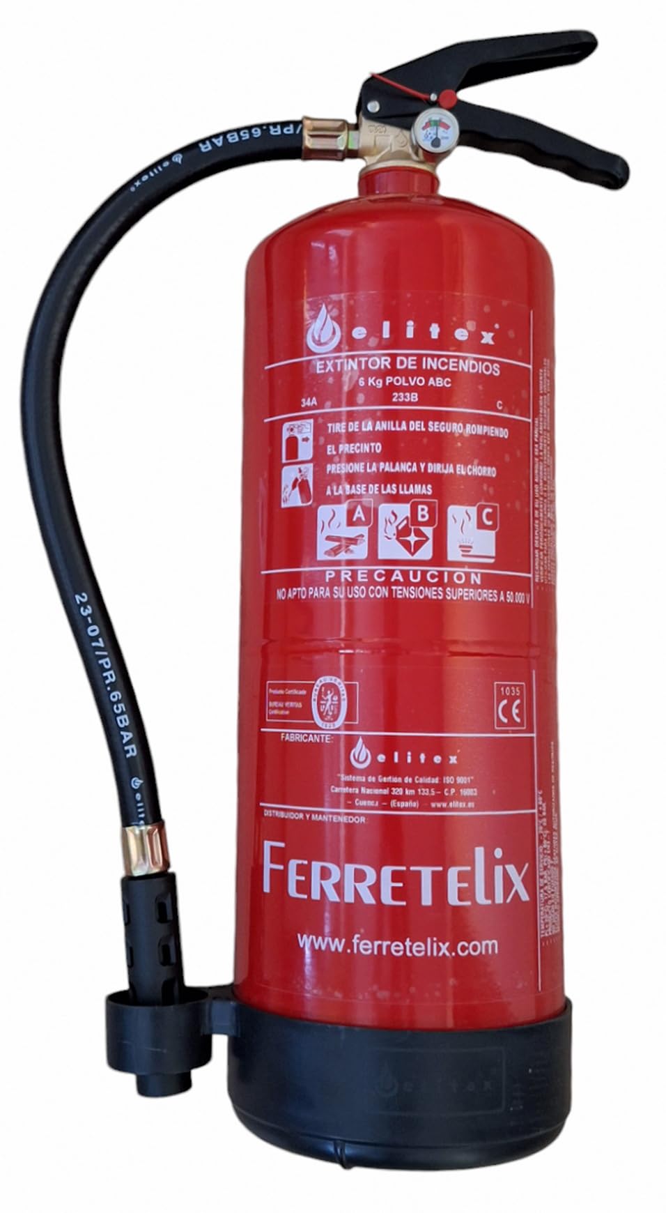 Ferretelix® Extincteur à poudre ABC 6 Kg avec support de fixation Norme CE Fecha de fabricacion 2026