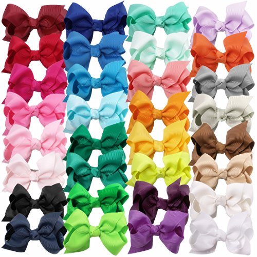 XIMA 3inch Hair Bows with Clip Grosgrain Ribbon Knot Hairbow for Girls And Woman Pack of 32 (with alligator clip)